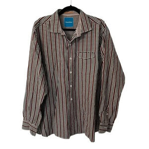 Tommy Bahama Mens Long Sleeve Black & Brown Plaid Cotton Button Down Size XL GUC